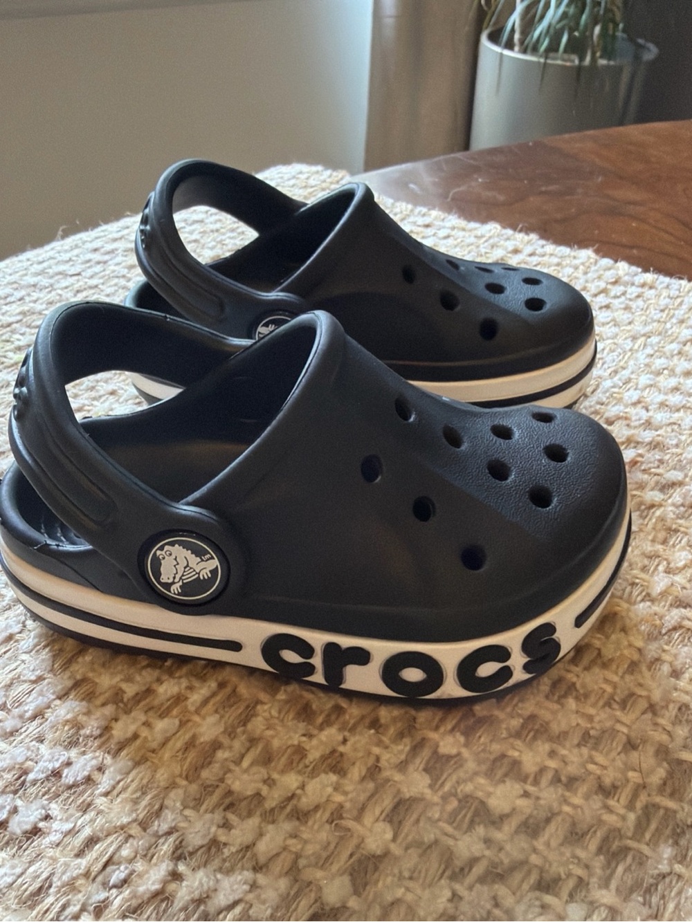CROCS Kids' Black Clogs with White Accent Logo Trim